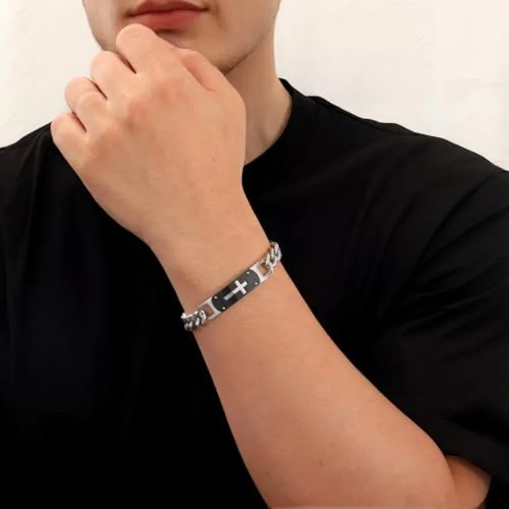 Stainless Steel Cross Bracelet for Boys, 8 Inches, Christian Jewelry